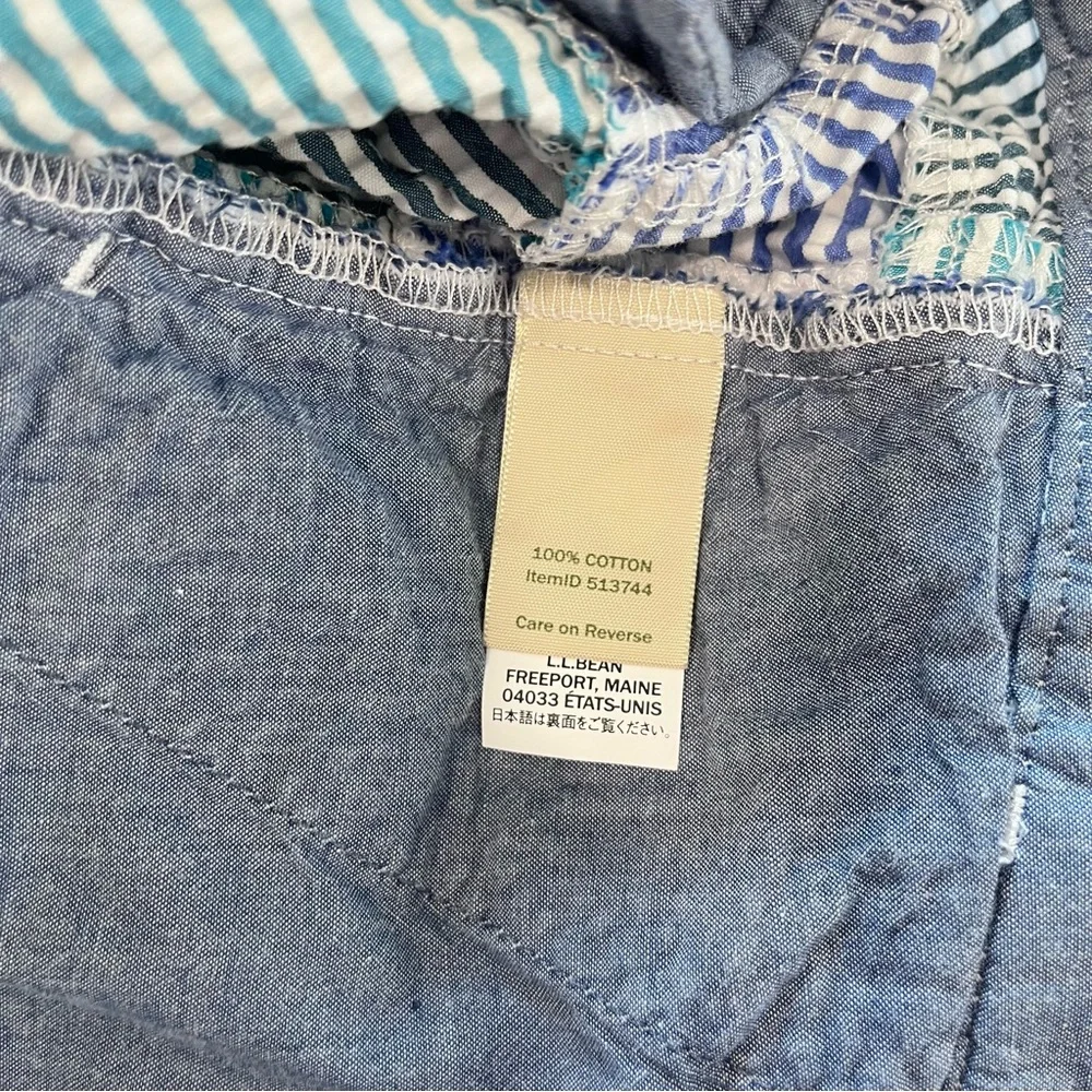LL Bean Lakewashed Blue‎ Green Seersucker Plaid Chino Bermuda Shorts Size 6